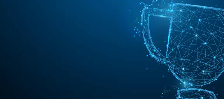 An digitally rendered image of a trophy in blue