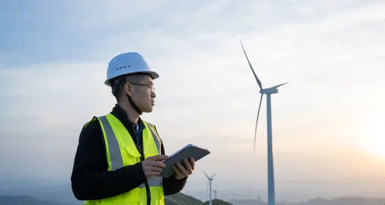Worker in a wind farm