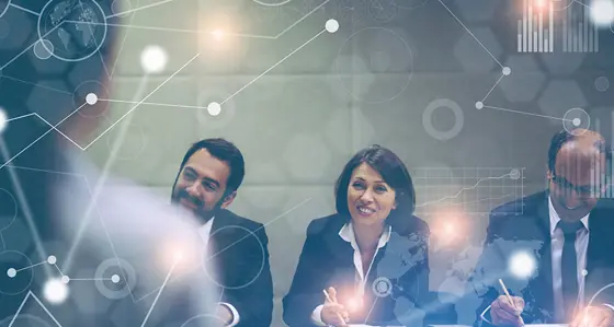 Group of senior management people in a presentation