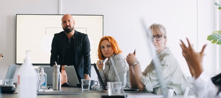 An informal boardroom meeting