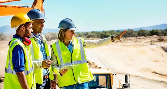 Team of workers inspecting a mine