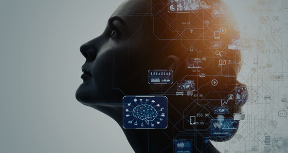 Woman and digital graphics overlay