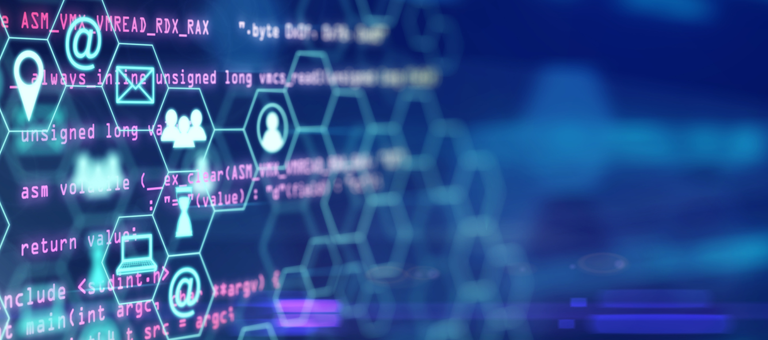 Computer code and digital icons on a screen