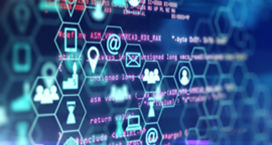 Computer code and digital icons on a screen