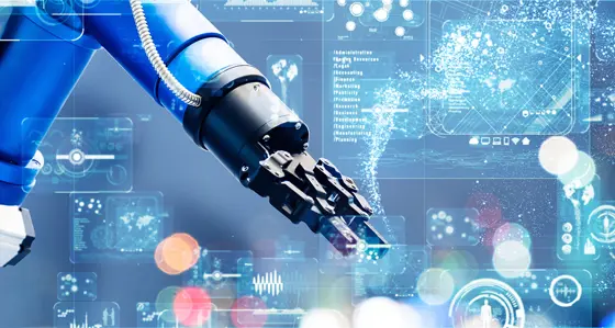 A robot arm with digital graphics overlay