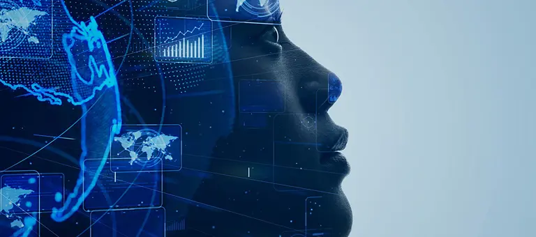 Face in profile with digital graphics