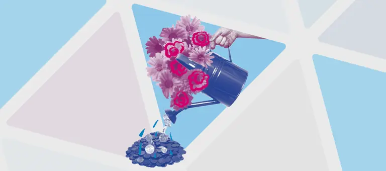 Baringa brand banner featuring a watering can watering money