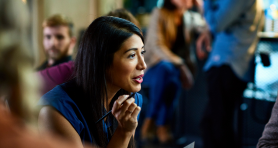 Woman leading meeting