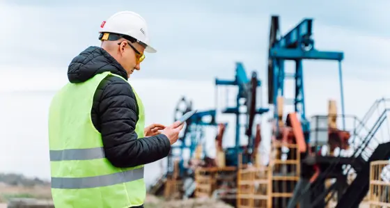 Worker inspecting an oil extraction site