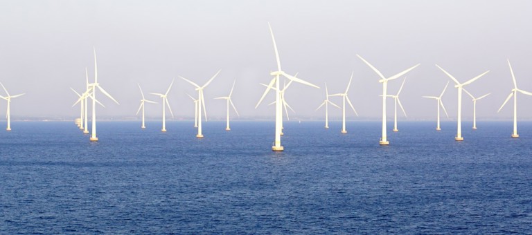 Wind farm in the middle of the sea