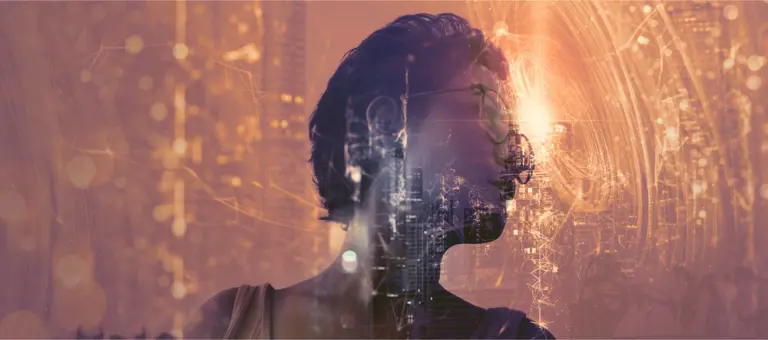 woman with technical backdrop