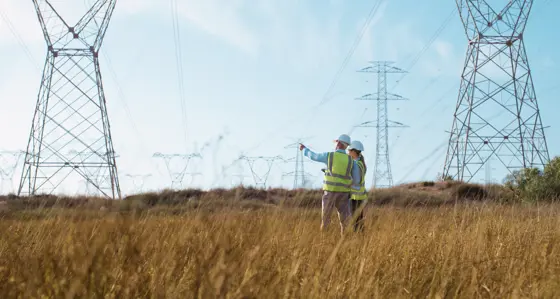 Engineers inspecting pylons