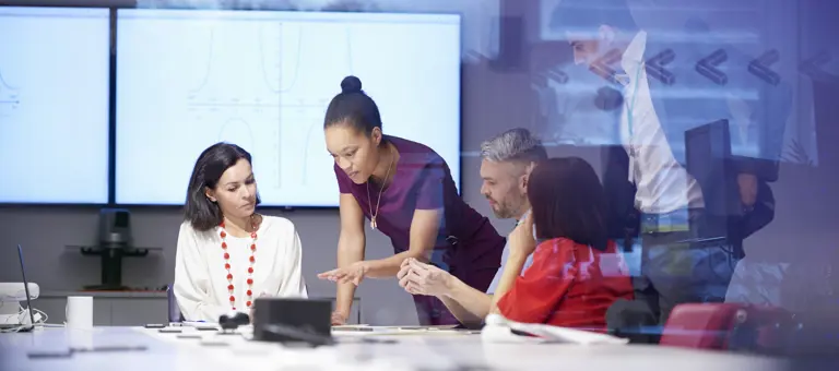 Five people having a meeting