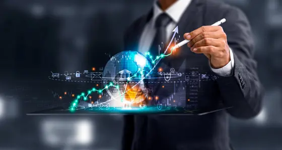 Globe surrounded by financial symbols