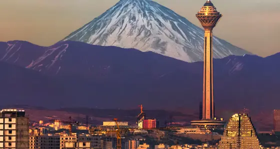 The Tehran cityscape with mountains in the background